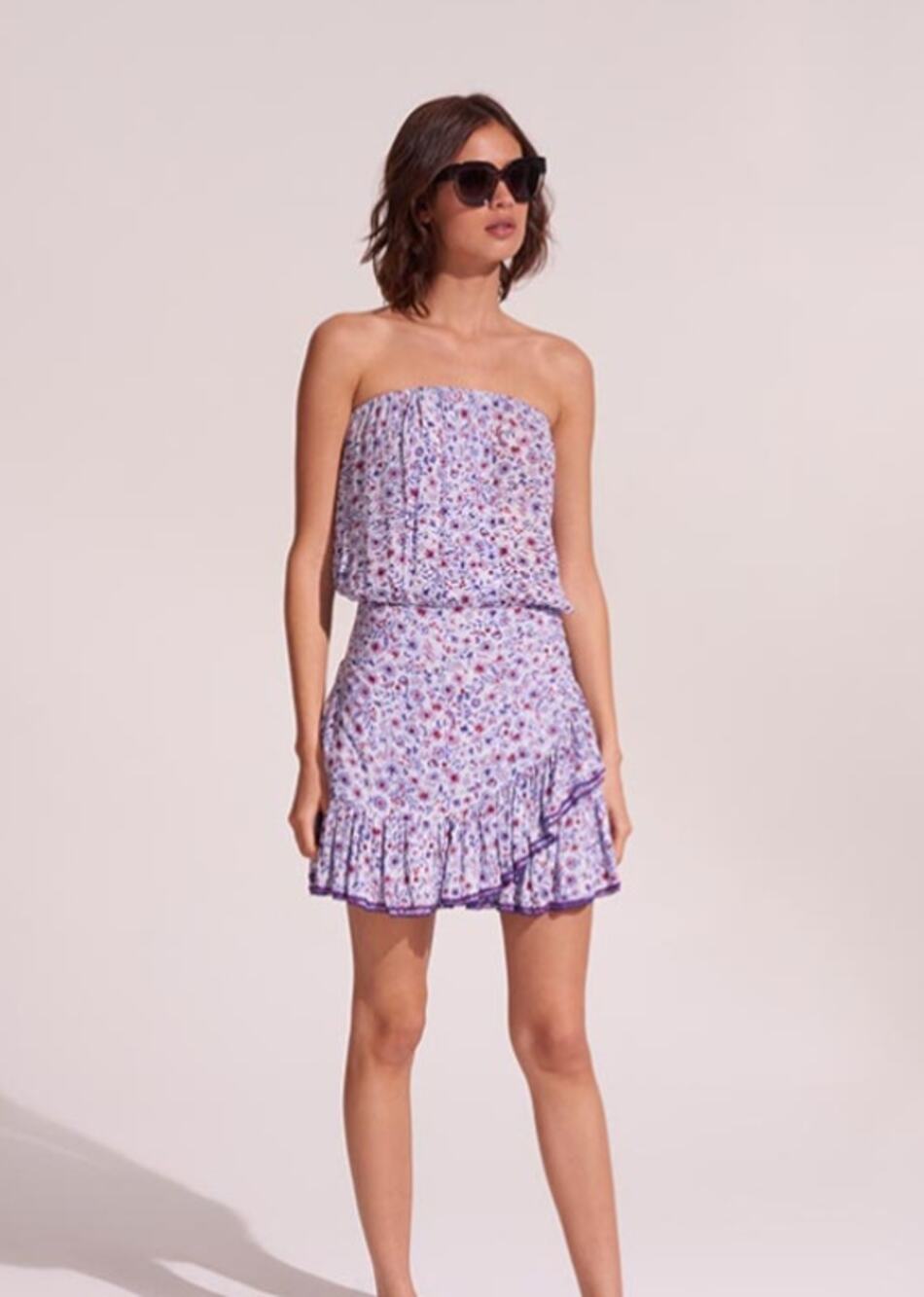 Poupette St Barth Dress Small Ambra Mini Floral Ruffle Multi Boho Summe Coquette